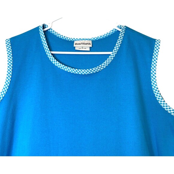 BonWorth Tank Top Womens Gingham Neck Arm Slit Sides M Petite Grandma Beachy - Picture 3 of 4